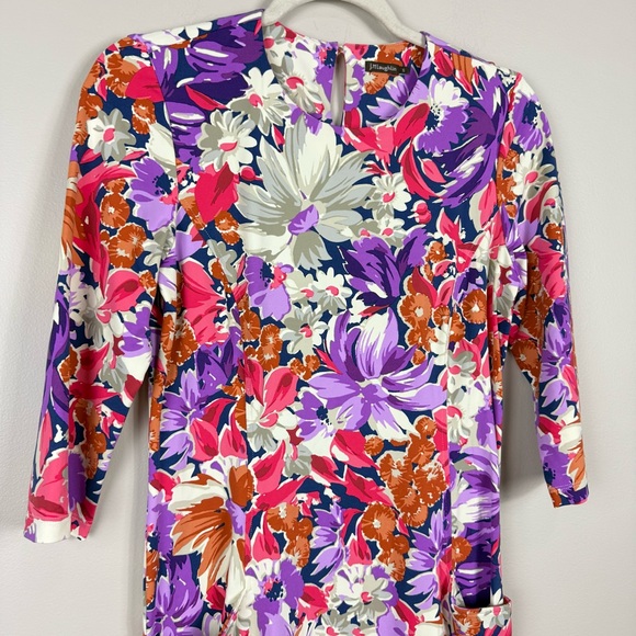J. McLaughlin Catalyst Palmer Floral Dress Womens Small Preppy Sheath 3/4 Sleeve - Picture 3 of 10